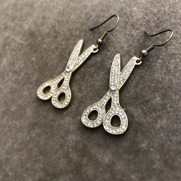 Sassy Rhinestone & Gold Scissor Earrings - Picture 2 of 4